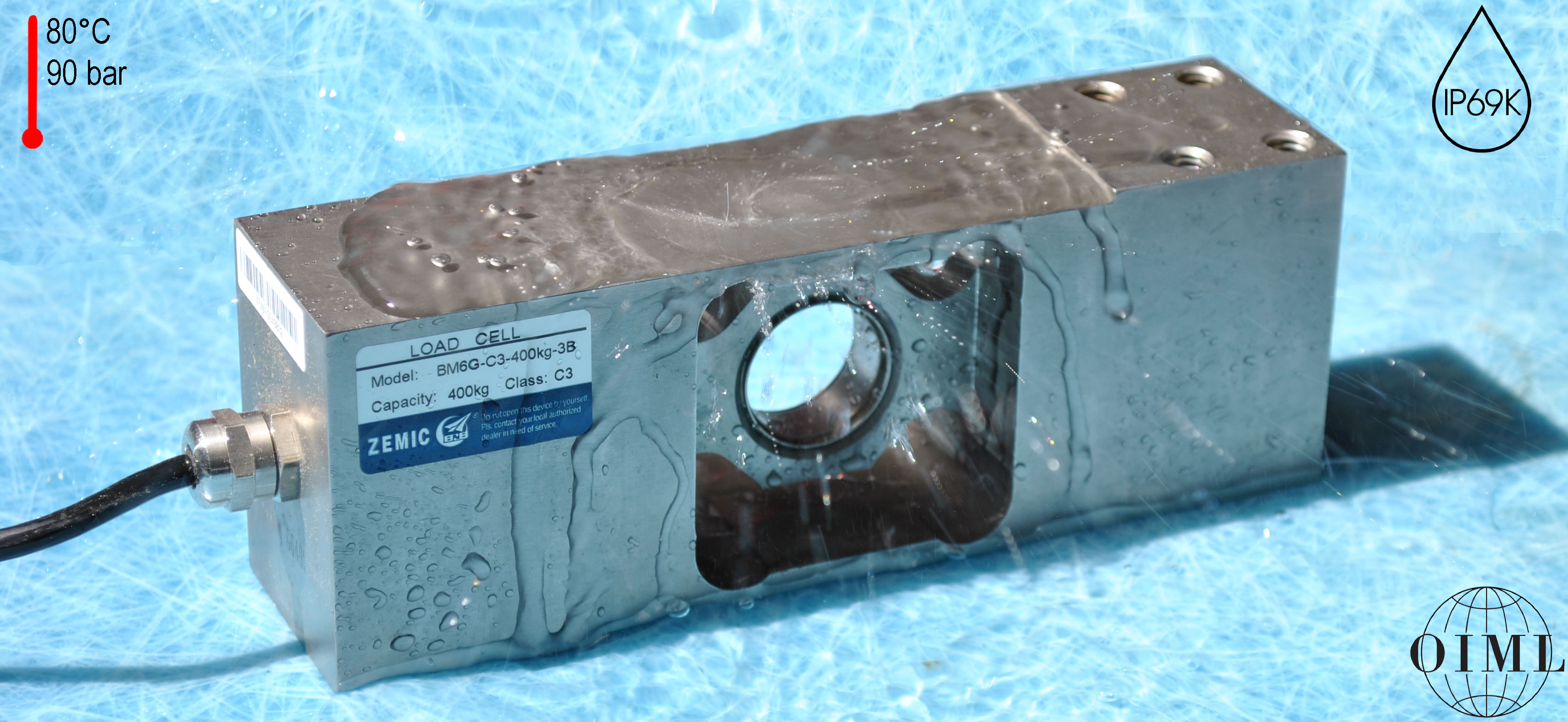 Cleaning loadcell with 80°C and 90 Bar: IP69K